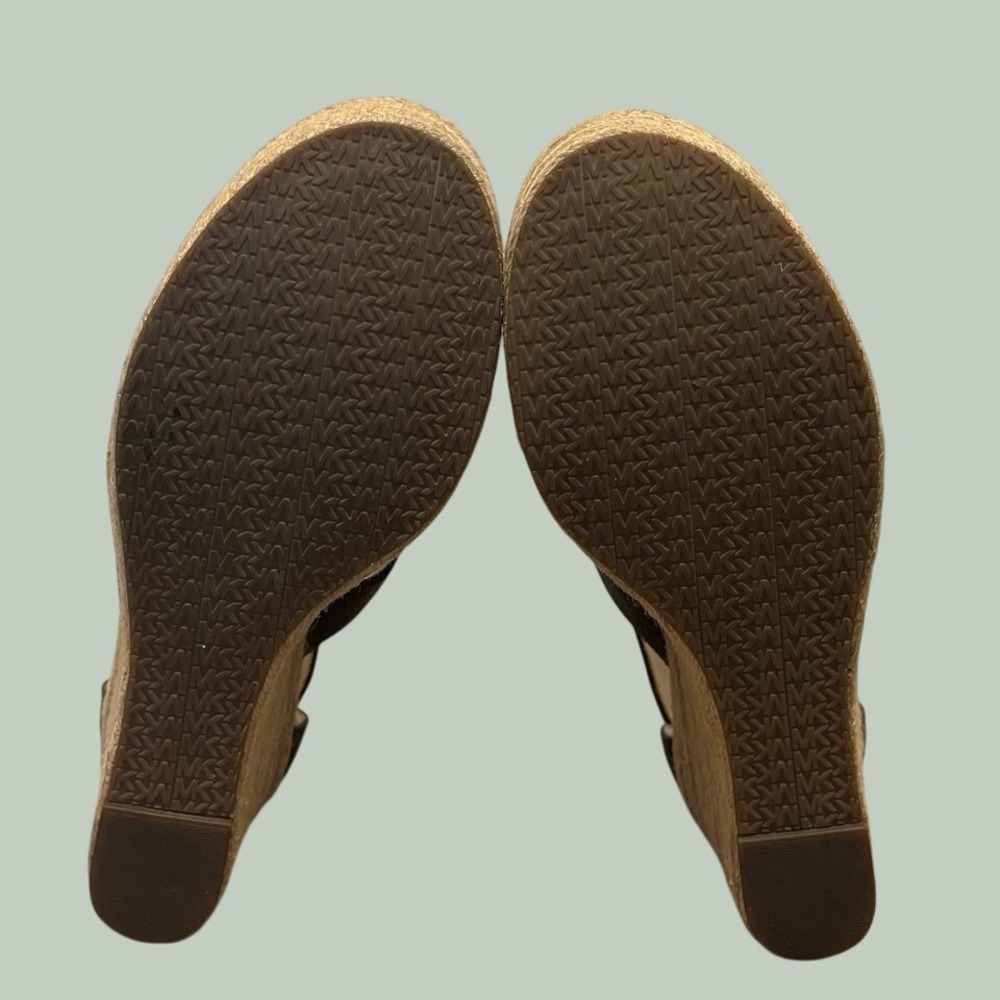Michael Kors Berkley Women's Brown MK Logo Espadrille Wedge Zip Sandals Size 9.5 - Picture 6 of 6